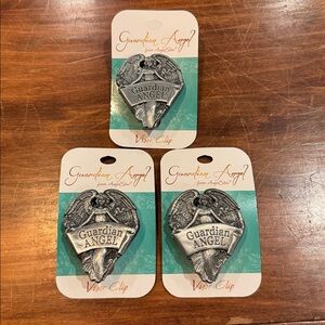 NWT Guardian Angel Visor Clip Set of 3 Silver Pewter Metal Religious Fits Most